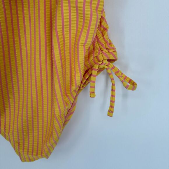 Adore Me Womens One Piece Swimsuit Size 2X Yellow Pink Stripe Beach Lined Ruched - Picture 9 of 12